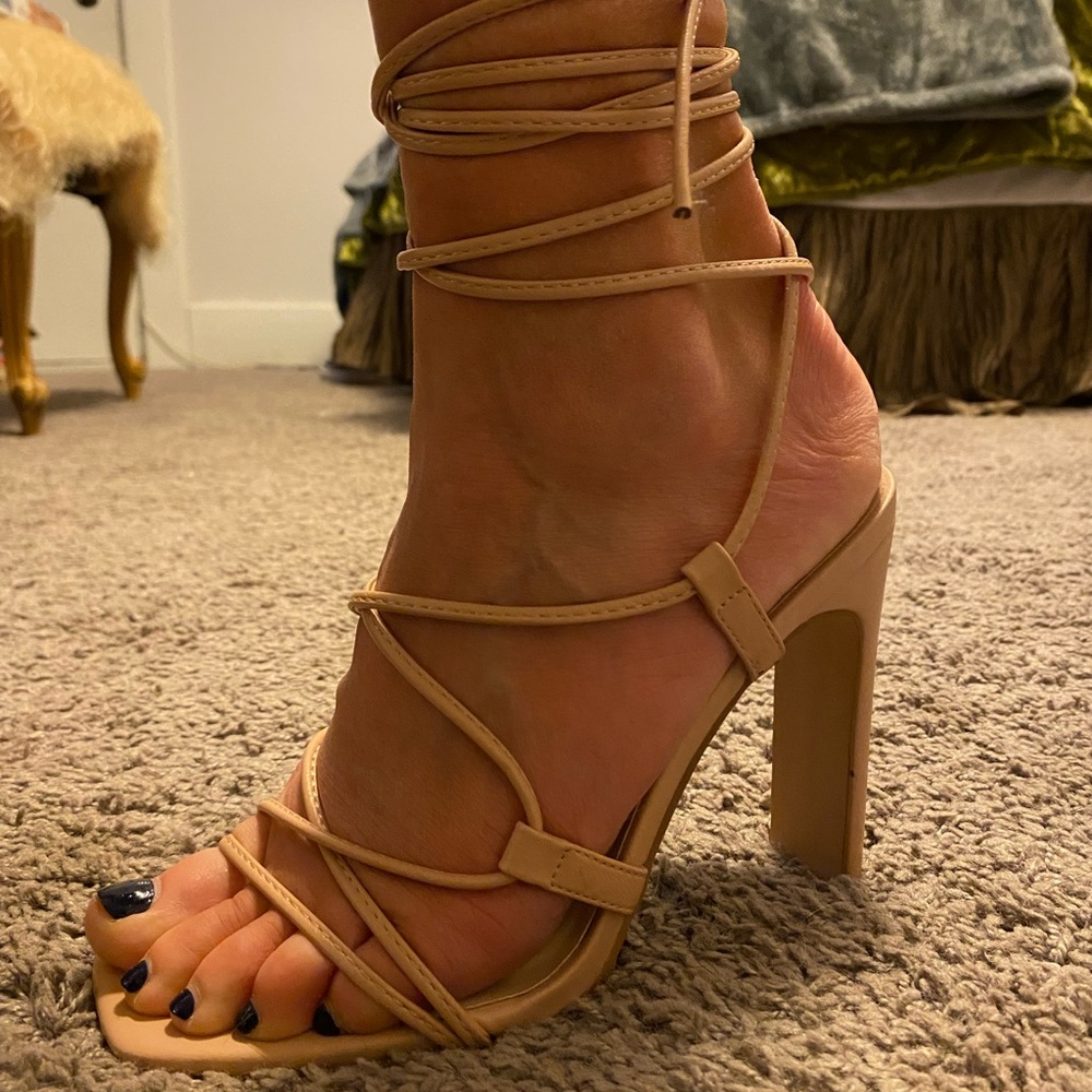 Nude strappy heels